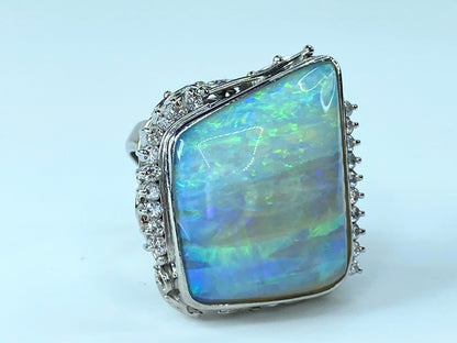 Appraised $8,995 Platinum 24.4ct Asymmetric Opal 0.29ct G/VS diamond ring