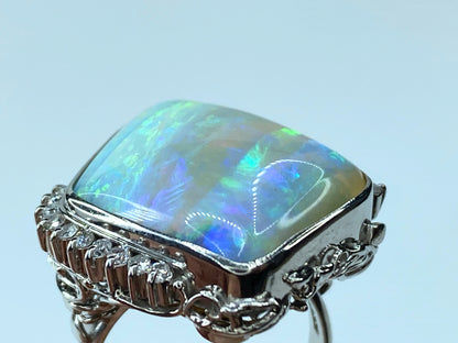 Appraised $8,995 Platinum 24.4ct Asymmetric Opal 0.29ct G/VS diamond ring