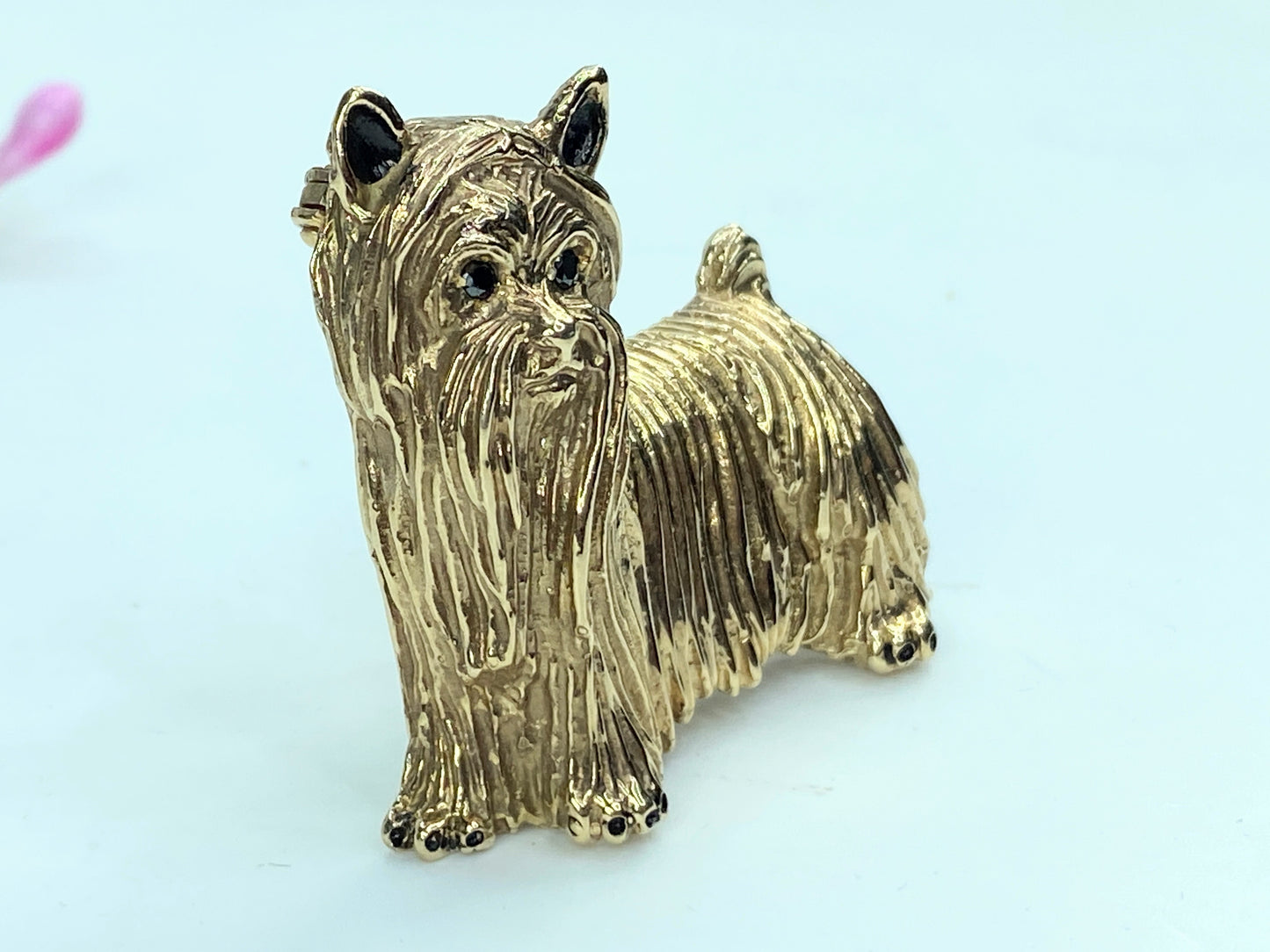 Custom 14K Yorkshire Terrier Brooch – Boy Dog, diamond eye black enamel JR991