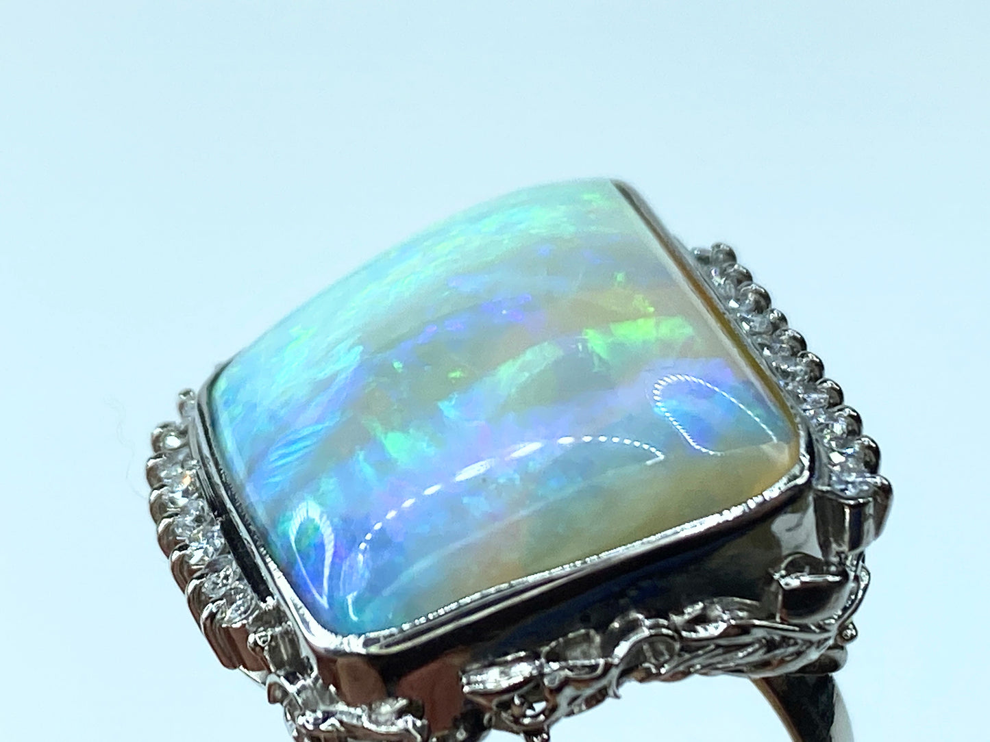 Appraised $8,995 Platinum 24.4ct Asymmetric Opal 0.29ct G/VS diamond ring