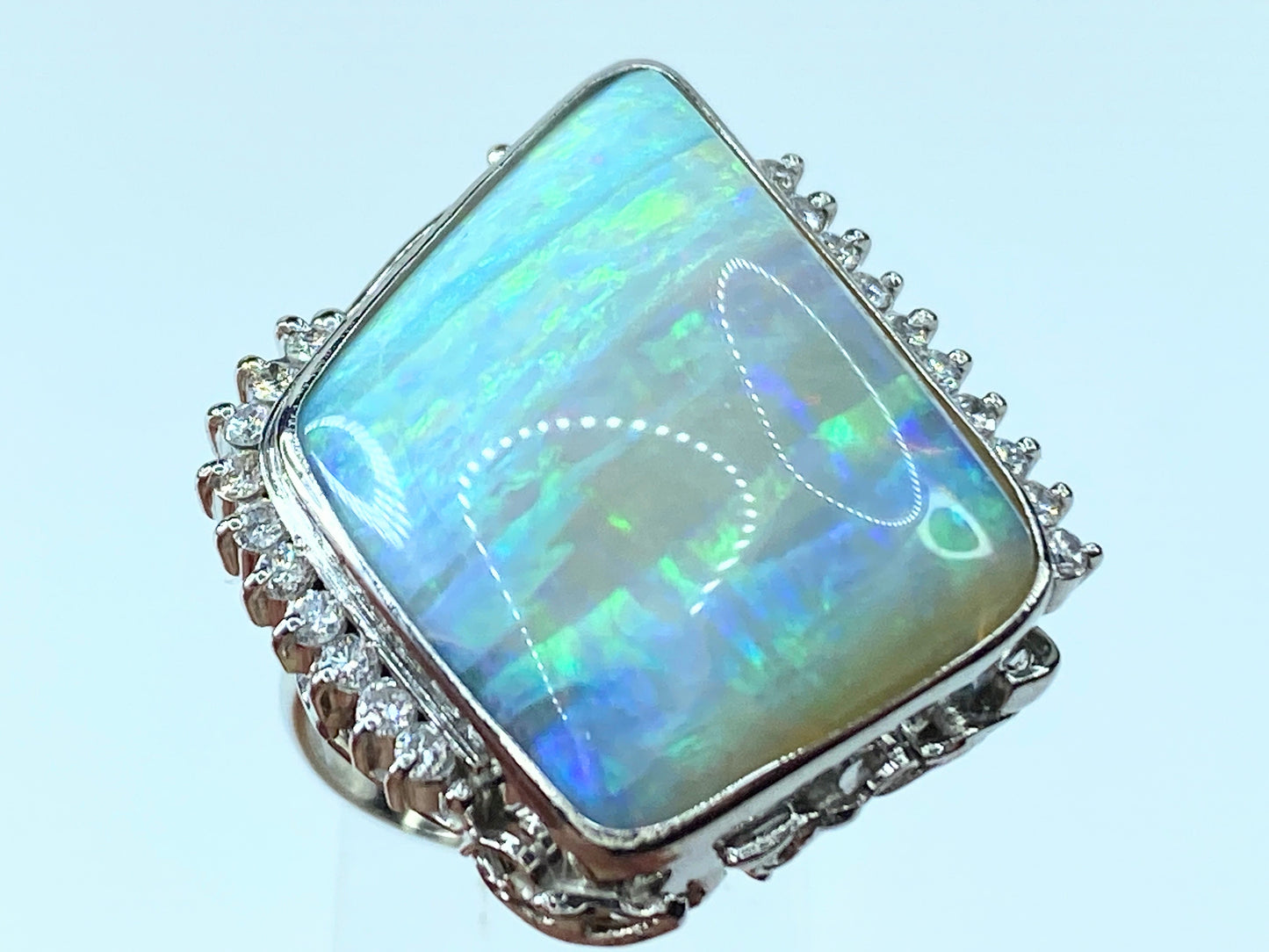 Appraised $8,995 Platinum 24.4ct Asymmetric Opal 0.29ct G/VS diamond ring