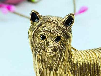 Custom 14K Yorkshire Terrier Brooch – Boy Dog, diamond eye black enamel JR991