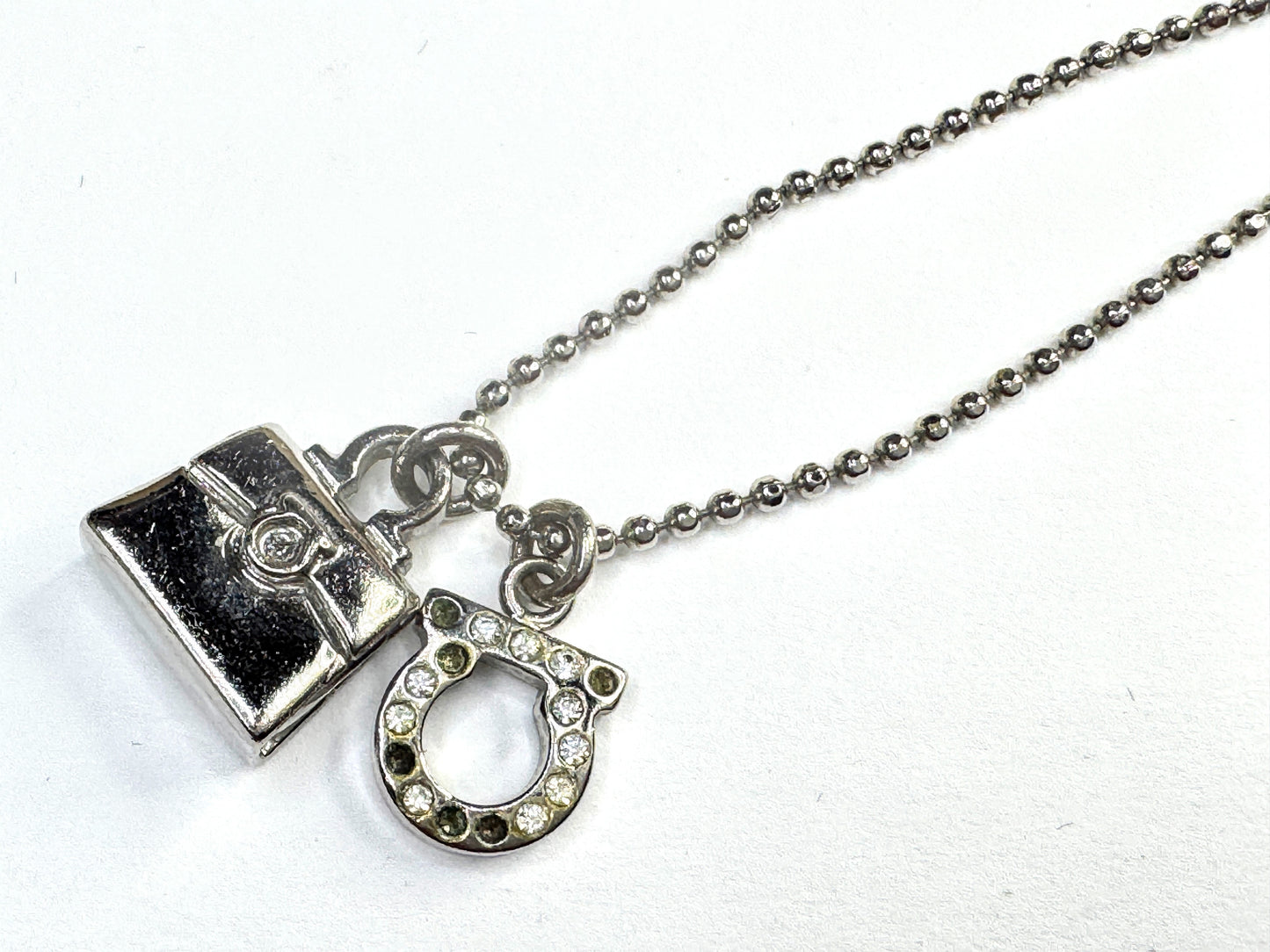 Vintage Salvatore Ferragamo Crystal Gancini & Handbag Necklace 16" 8.7g GS825