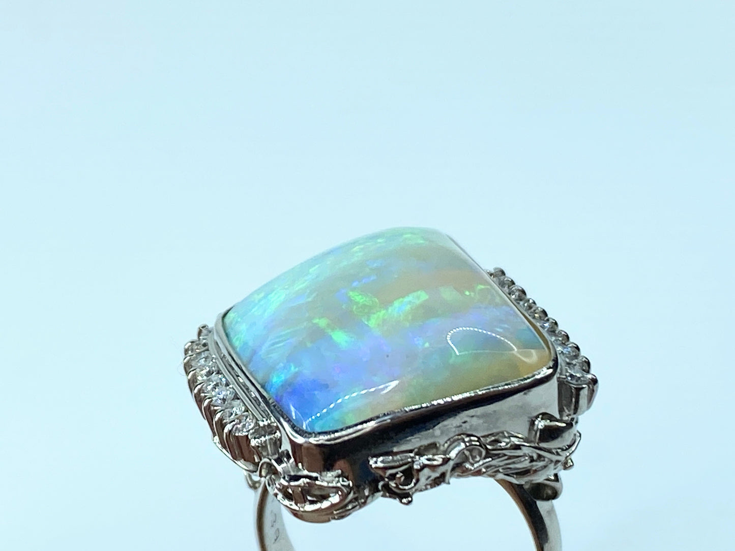 Appraised $8,995 Platinum 24.4ct Asymmetric Opal 0.29ct G/VS diamond ring