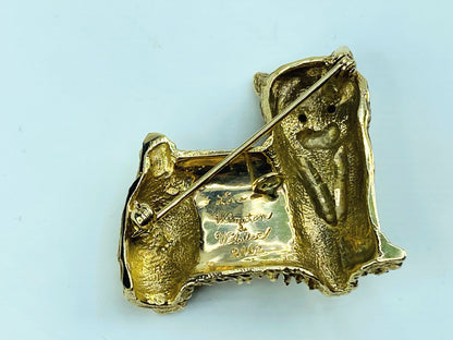 Custom 14K Yorkshire Terrier Brooch – Boy Dog, diamond eye black enamel JR991