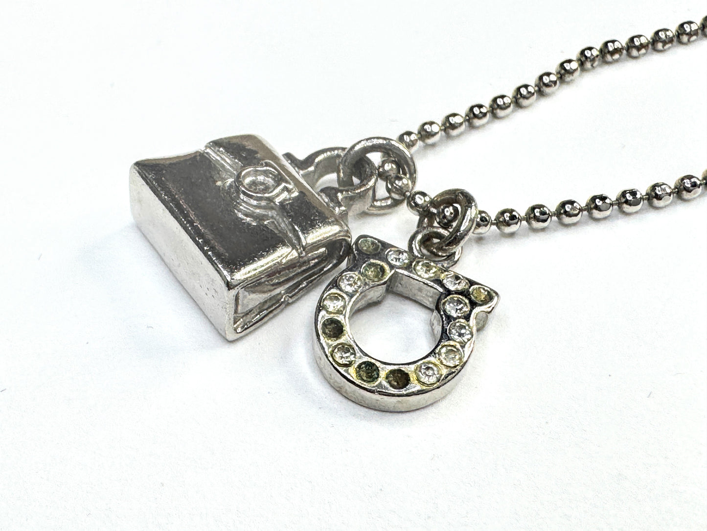 Vintage Salvatore Ferragamo Crystal Gancini & Handbag Necklace 16" 8.7g GS825