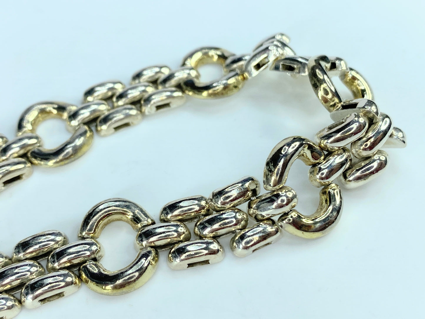 Italy classic Oval and Panther Link box clasp bracelet 22.8g 7.25" JR0042