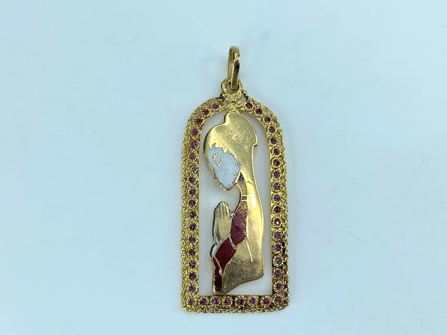 18K yellow gold Virgin Mary Religion Ruby pendant 6.4g JR9204