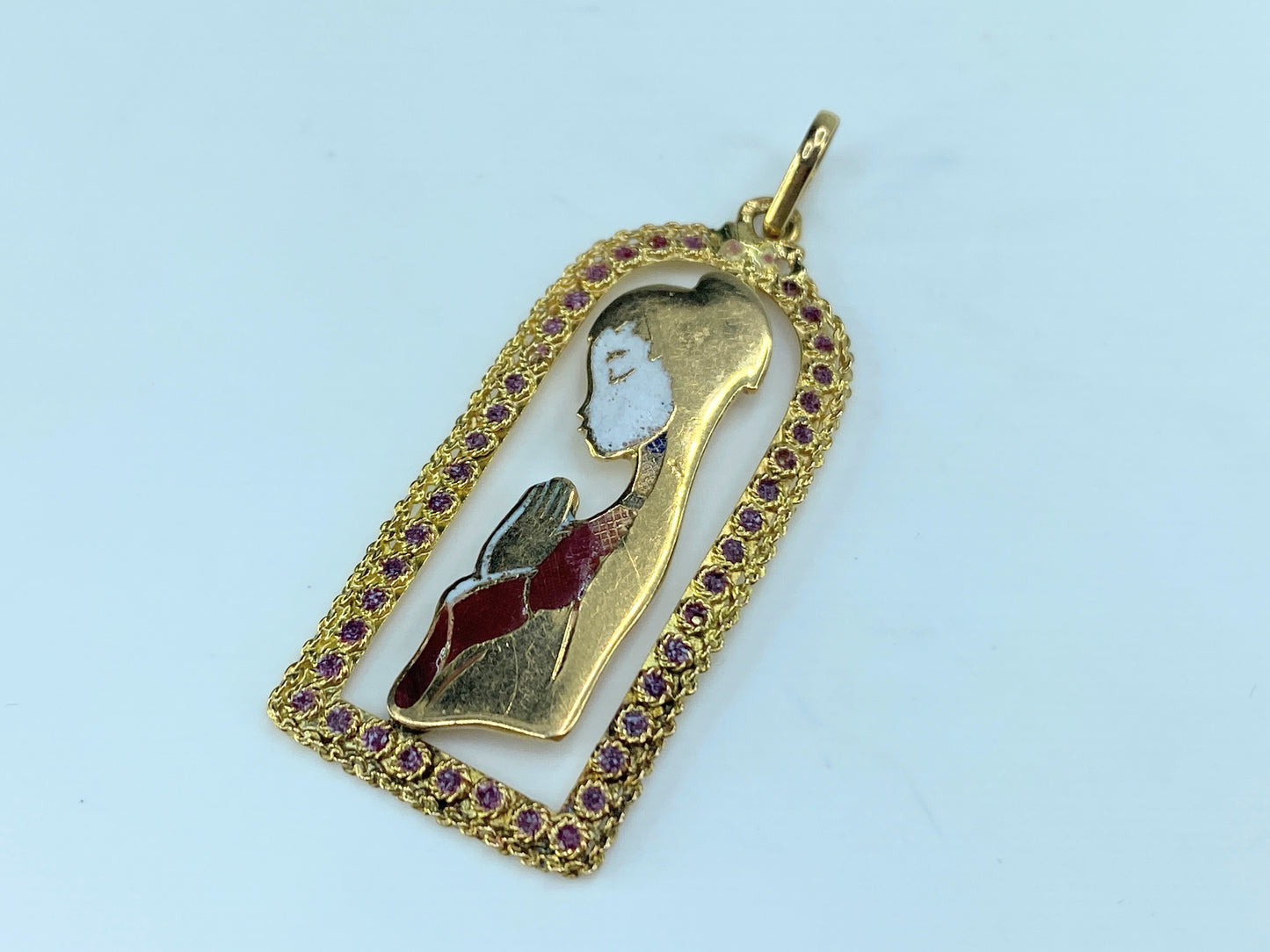 18K yellow gold Virgin Mary Religion Ruby pendant 6.4g JR9204