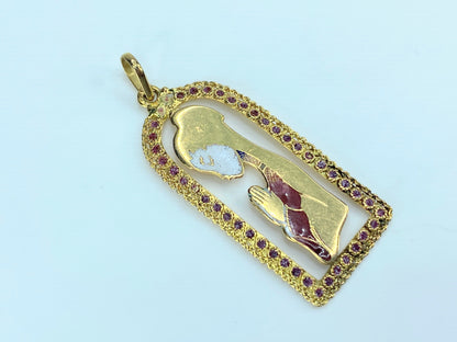 18K yellow gold Virgin Mary Religion Ruby pendant 6.4g JR9204