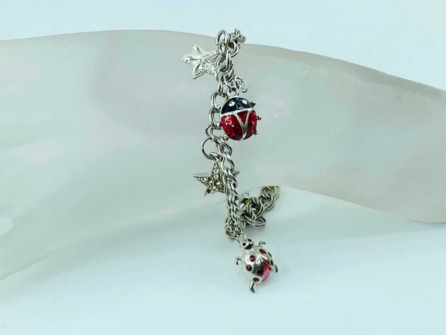 Italian 925 Sterling Silver Charm Bracelet with Rhinestone Enamel Charms JR993