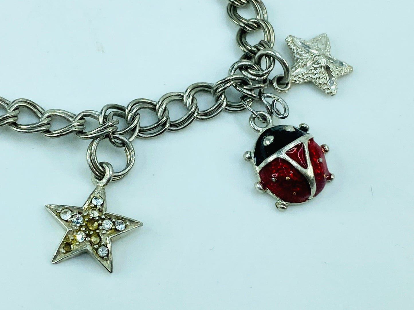 Italian 925 Sterling Silver Charm Bracelet with Rhinestone Enamel Charms JR993