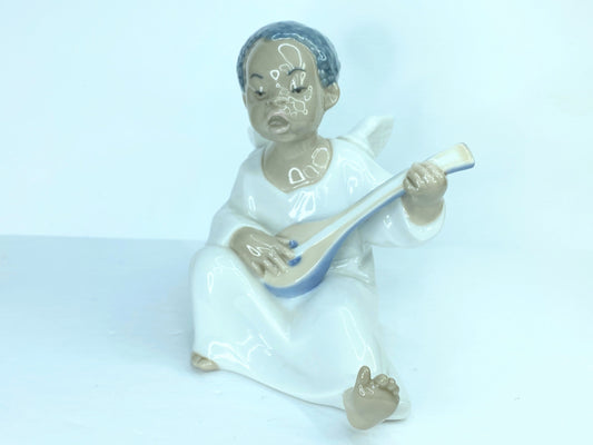 Lladro Black Legacy Collection Porcelain Angel With Lute Mandolin Spain A234