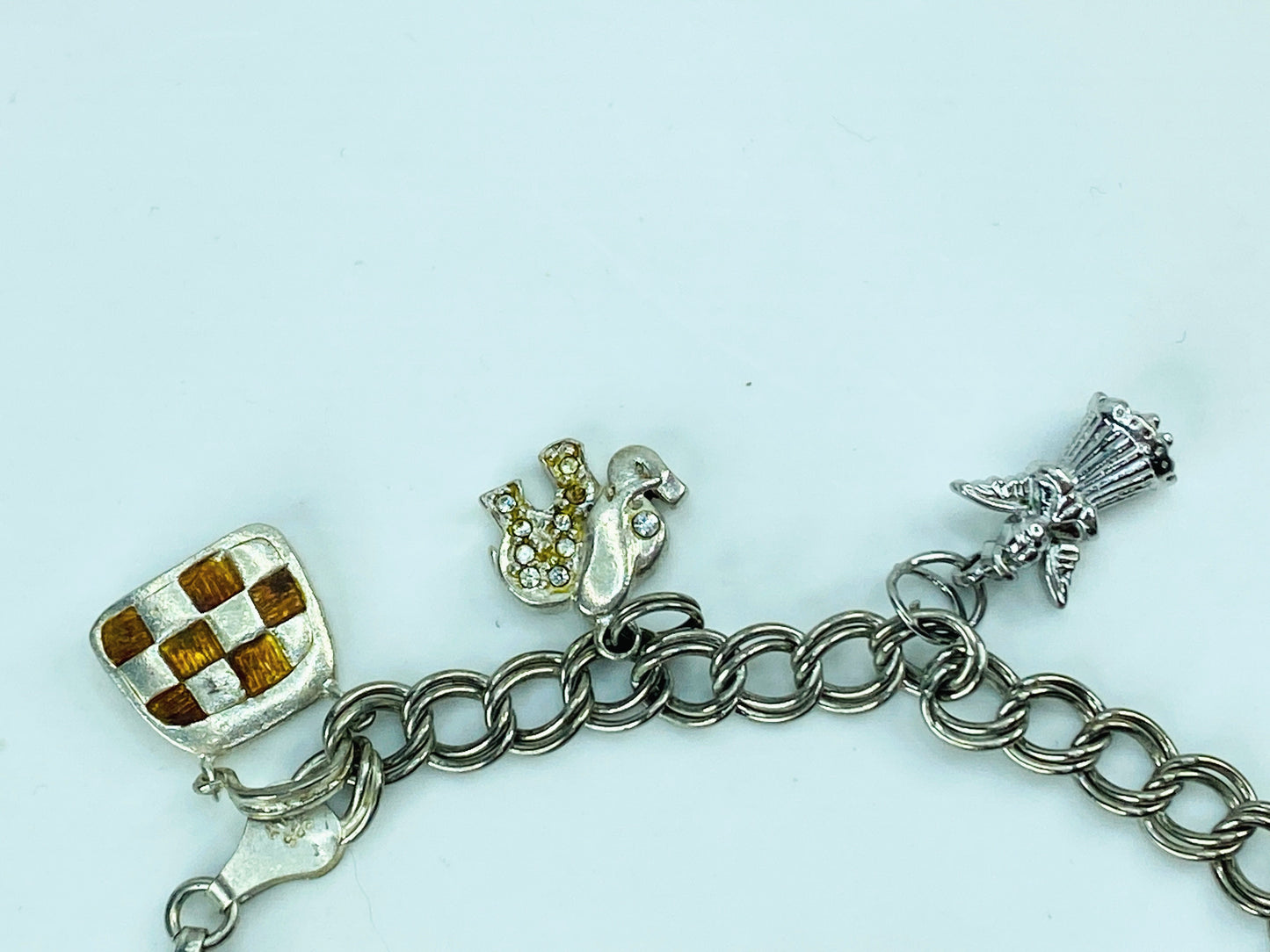 Italian 925 Sterling Silver Charm Bracelet with Rhinestone Enamel Charms JR993