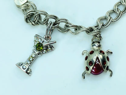 Italian 925 Sterling Silver Charm Bracelet with Rhinestone Enamel Charms JR993