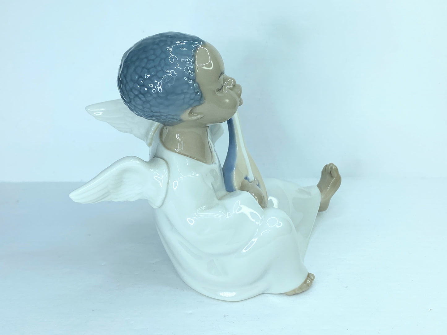 Lladro Black Legacy Collection Porcelain Angel With Lute Mandolin Spain A234