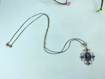 Sterling silver Cameo Opal openwork scroll pendant necklace 9.1g 24" JR995