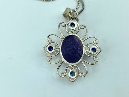 Sterling silver Cameo Opal openwork scroll pendant necklace 9.1g 24" JR995