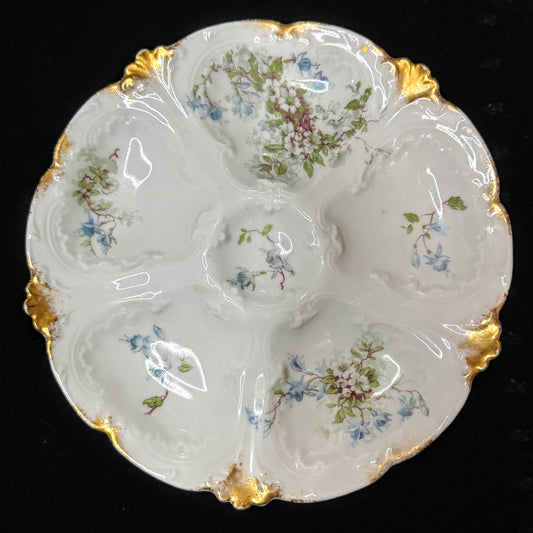 Antique Limoges Porcelain Floral Oyster Plate Gilt Trim 7.5 Inch A892