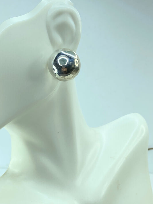 Vintage Sterling Silver Button Dome Earrings – 18x10 mm, JR996