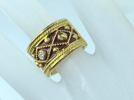 YANES 'Malpica' collection Drum ring gold, diamonds and enamel 16.9g s7