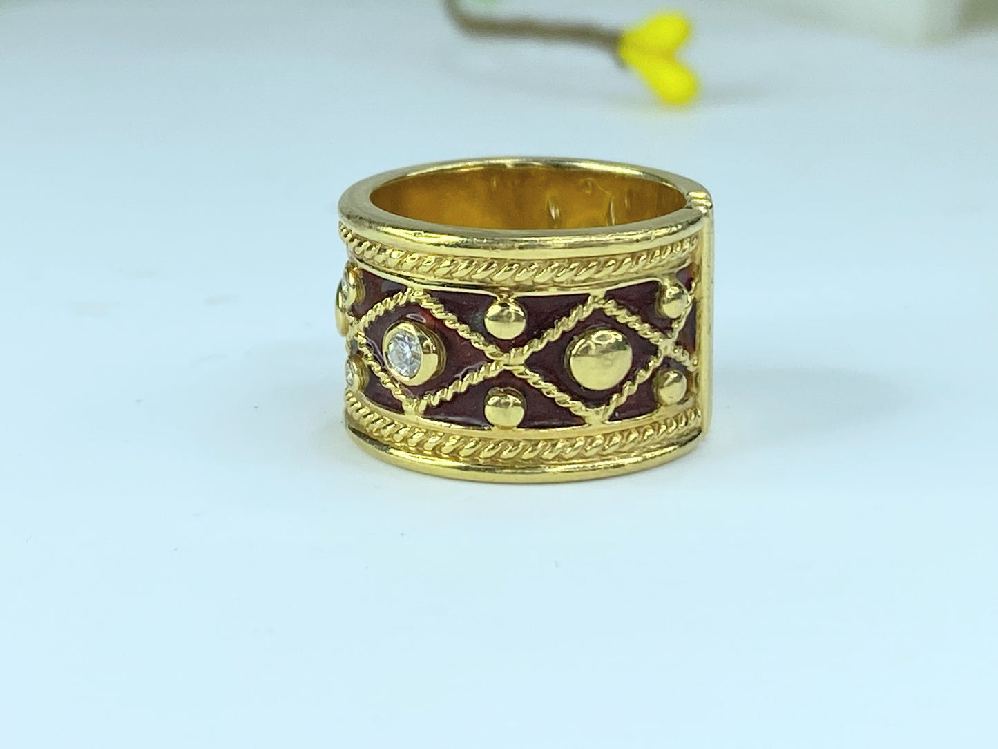 YANES 'Malpica' collection Drum ring gold, diamonds and enamel 16.9g s7