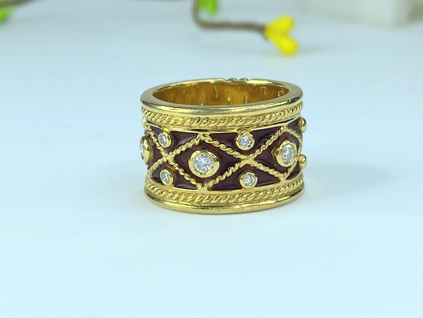 YANES 'Malpica' collection Drum ring gold, diamonds and enamel 16.9g s7