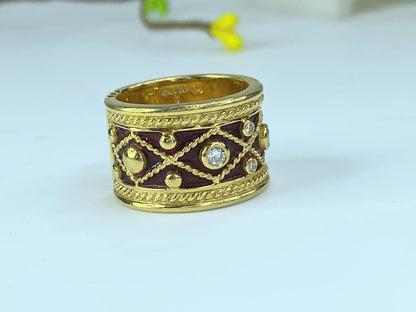 YANES 'Malpica' collection Drum ring gold, diamonds and enamel 16.9g s7