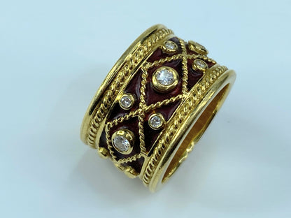 YANES 'Malpica' collection Drum ring gold, diamonds and enamel 16.9g s7