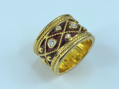 YANES 'Malpica' collection Drum ring gold, diamonds and enamel 16.9g s7