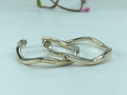 Unique Sterling silver zig-zag square shape hoop dangle earrings. 40mm 10g JR997