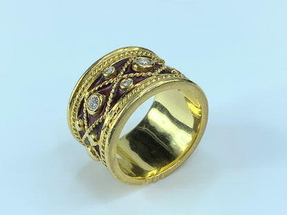 YANES 'Malpica' collection Drum ring gold, diamonds and enamel 16.9g s7