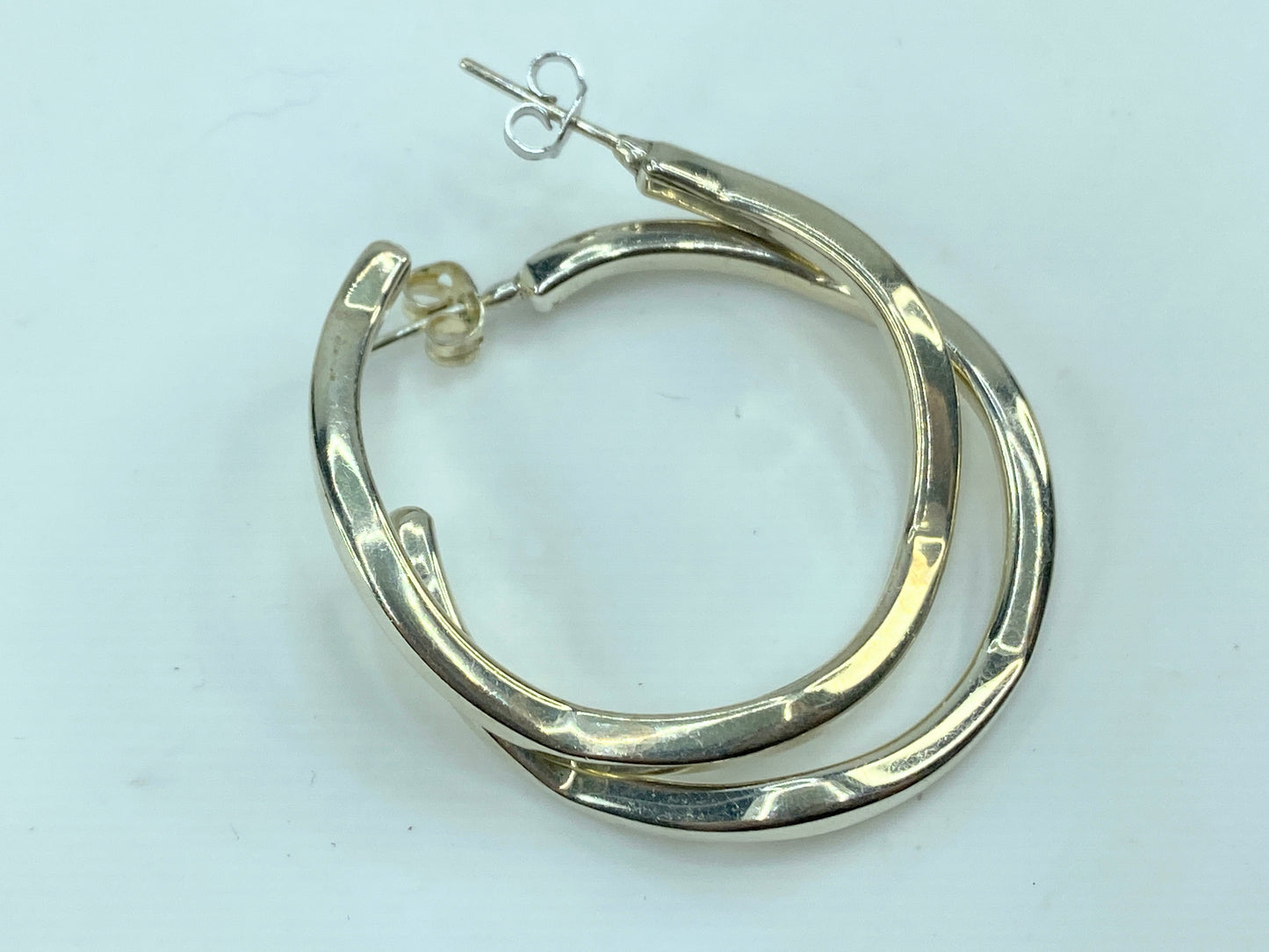 Unique Sterling silver zig-zag square shape hoop dangle earrings. 40mm 10g JR997