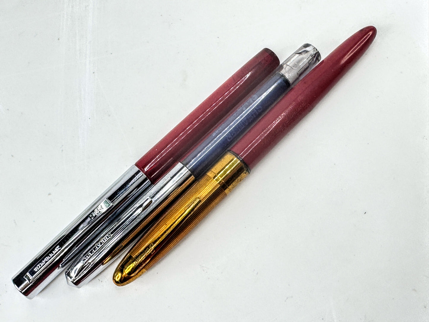 Vintage Pilot Pocket Fountain Pen Lot 14K Nibs Red Blue Pink 3pc Set SS400