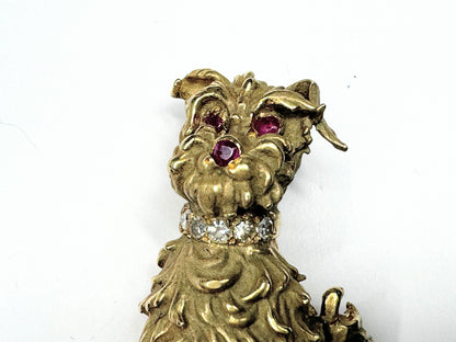 A fine 14ct yellow gold dog pattern Ruby Diamond brooch 7.4g JR9391