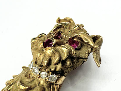 A fine 14ct yellow gold dog pattern Ruby Diamond brooch 7.4g JR9391