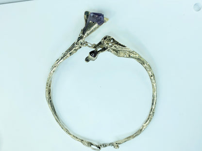 Sterling Silver Brutalist Calla Lily Amethyst Necklace, Handmade, 15" 88g JR999