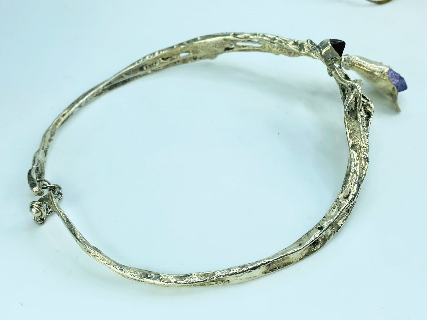 Sterling Silver Brutalist Calla Lily Amethyst Necklace, Handmade, 15" 88g JR999