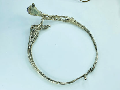 Sterling Silver Brutalist Calla Lily Amethyst Necklace, Handmade, 15" 88g JR999