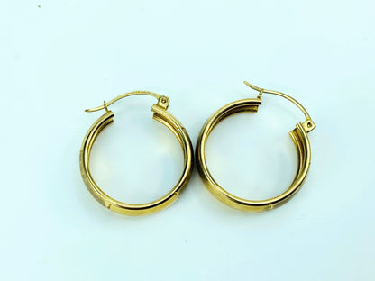 10K yellow gold 6mm Diamond etched satin hoop earrings 3.6g JR1003