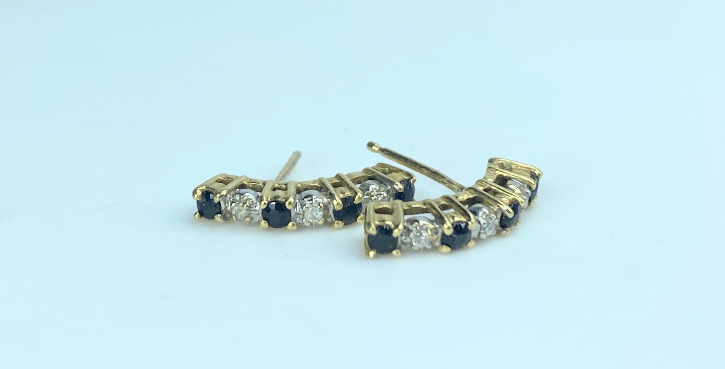 14K gold Diamond Sapphire earrings 2.1g JR9211