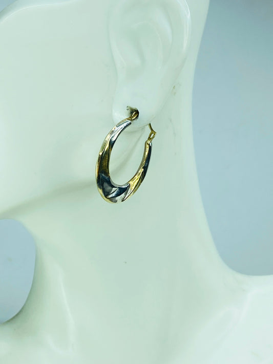 10K two tone gold Hoop dangle earrings 1.0" x 11/16" 0.8g JR1004