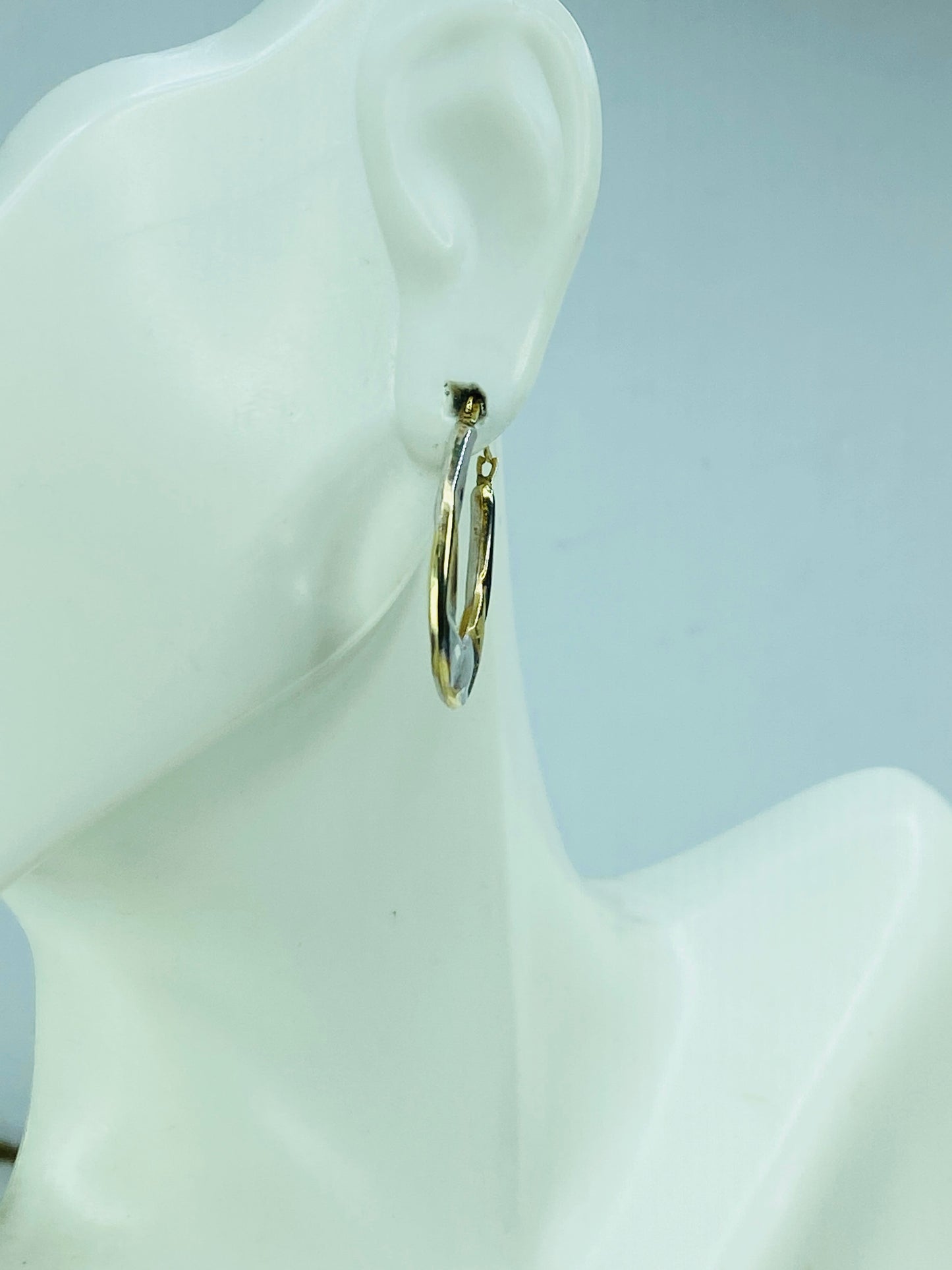 10K two tone gold Hoop dangle earrings 1.0" x 11/16" 0.8g JR1004