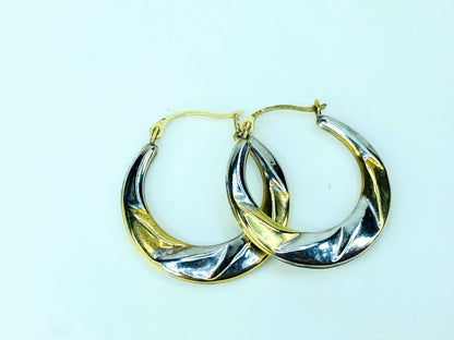 10K two tone gold Hoop dangle earrings 1.0" x 11/16" 0.8g JR1004