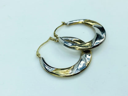 10K two tone gold Hoop dangle earrings 1.0" x 11/16" 0.8g JR1004