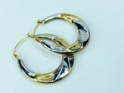 10K two tone gold Hoop dangle earrings 1.0" x 11/16" 0.8g JR1004