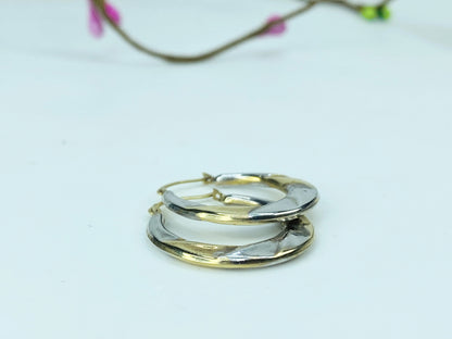 10K two tone gold Hoop dangle earrings 1.0" x 11/16" 0.8g JR1004