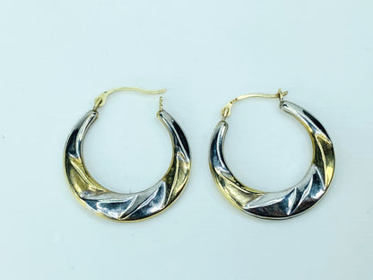 10K two tone gold Hoop dangle earrings 1.0" x 11/16" 0.8g JR1004