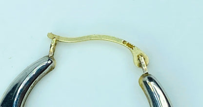 10K two tone gold Hoop dangle earrings 1.0" x 11/16" 0.8g JR1004