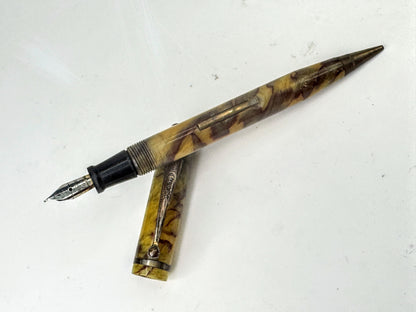 Aer Deco Sheaffer WASP Golden Brown Marbled Fountain Pen and Pencil Set SS406